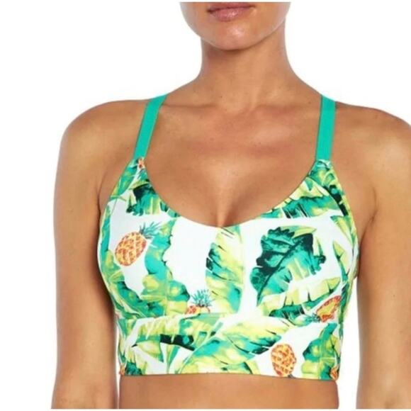 NEW WILDFOX Green White Yellow Palms & Pina Collins Tropical Print Sports Bra M - Picture 8 of 8